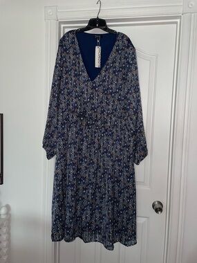 BloomChic Geometric Midi Dress Womens Sz 28/5x Print Boho V-Neck Midi Gypsy NWT